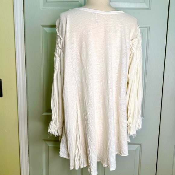 Free People Oversized Linen Cotton Blend Ruched Long Sleeves Top Sz Large - Picture 7 of 14